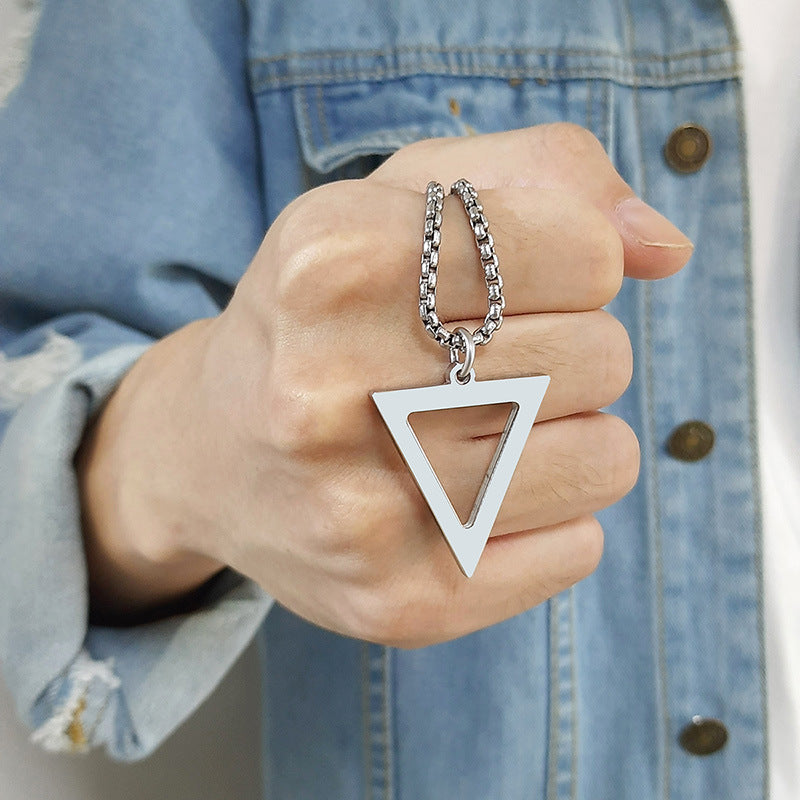 Stainless Steel Hollow Triangle Pendant Black Men Necklace