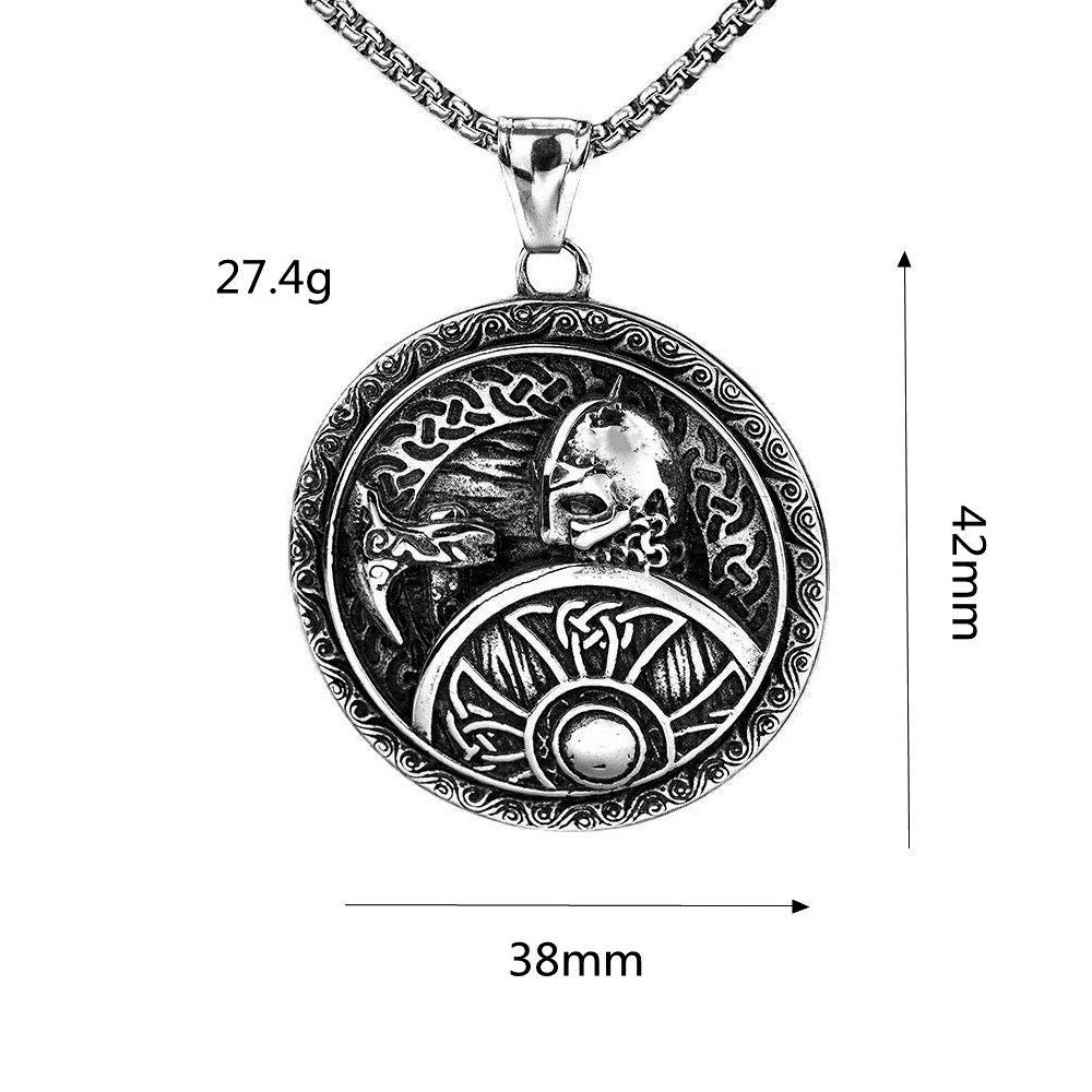 Viking Pendant Necklace With Axe Shield Norse God Of War Round Retro Coin Style For Men Planderful