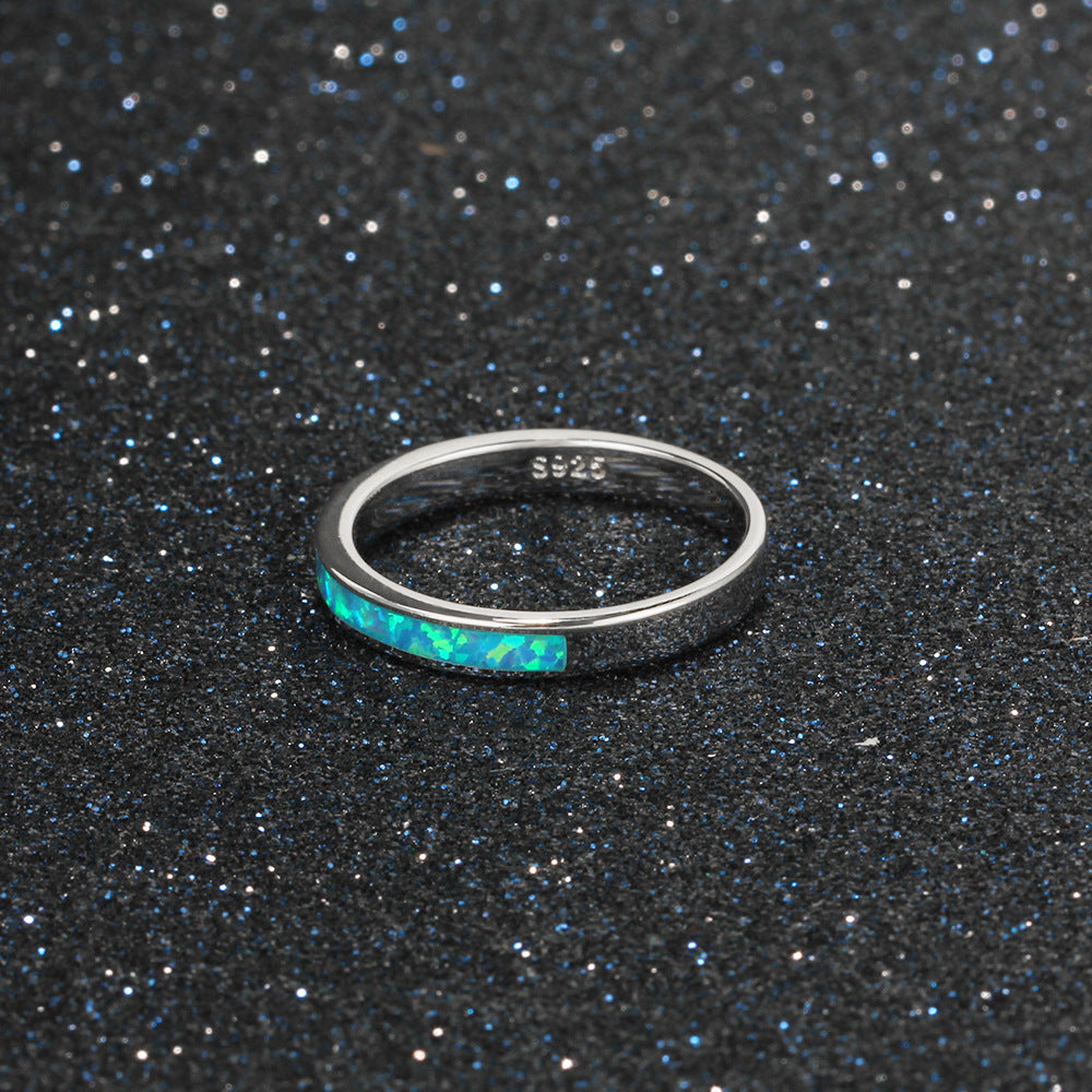 Planderful Jewelry Sterling Silver Blue Opal Ring For Everyday Elegant Wear Perfect Gift