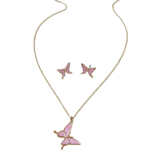 Elegant Butterfly Earrings and Necklace Set with Internet Celebrity Style