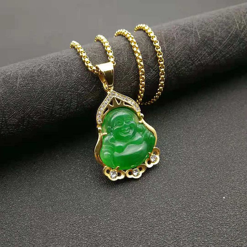 Jade Necklace – Statement Buddha Pendant Rhinestones