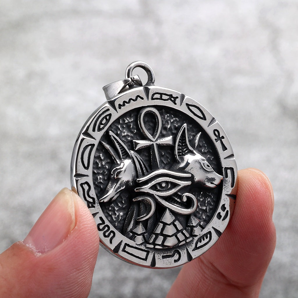 Vintage Cross Egyptian Stainless Steel Men's Pendant Necklace