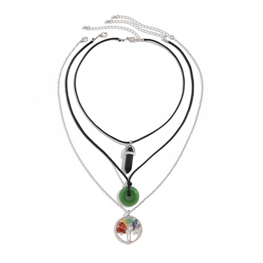 Planderful Vienna Verve Necklace – Retro Stacked Colored Crystal Pendant
