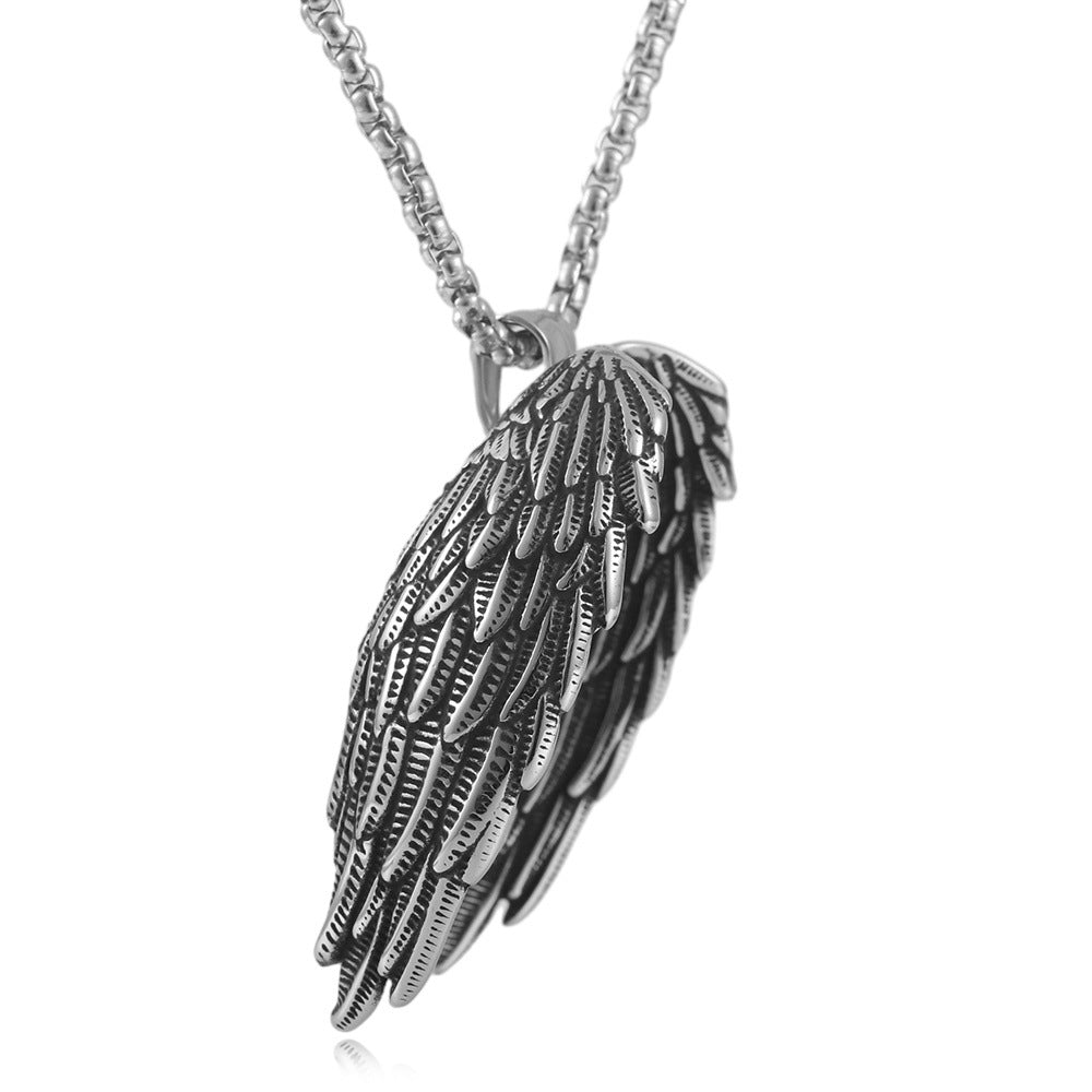 European And American Stainless Steel Feather Pendant Necklace