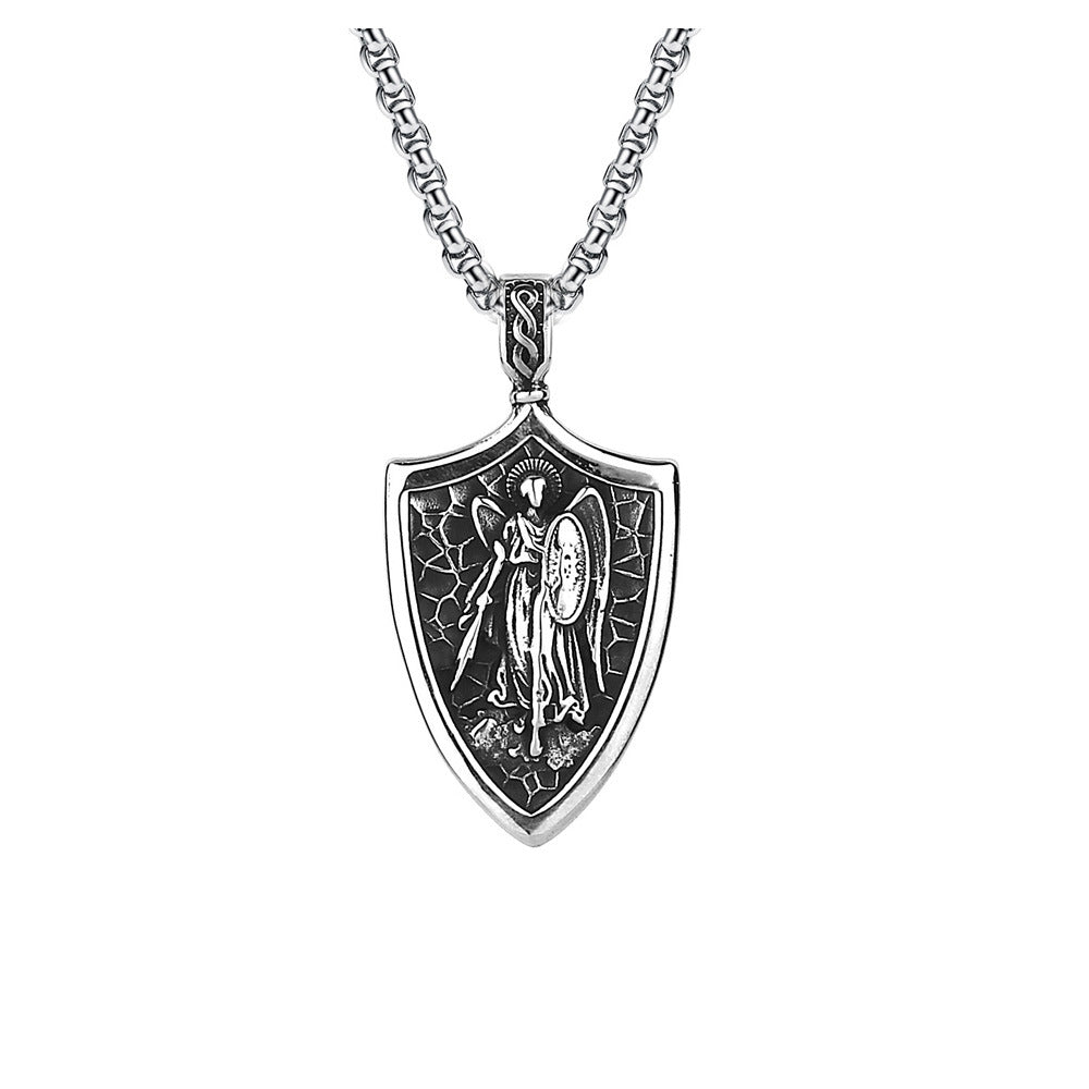 Vintage St. Michael Angel Stainless Steel Men's Pendant Necklace