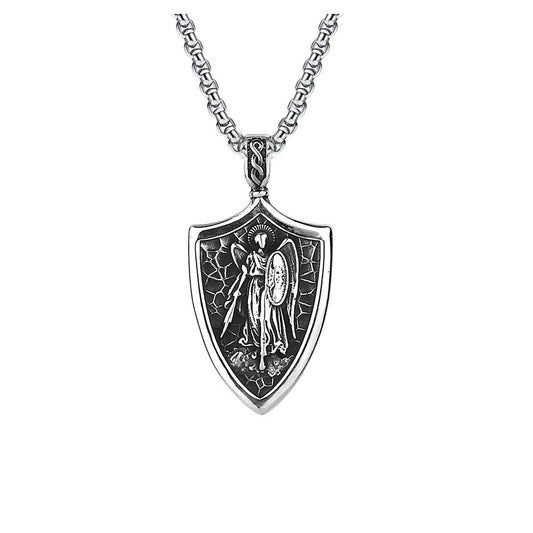 Vintage St. Michael Angel Stainless Steel Men's Pendant Necklace
