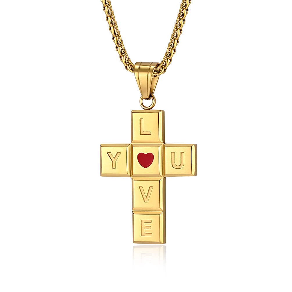 I Love You Stainless Steel Cross Necklace For Men Wholesale