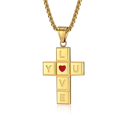 Planderful I Love You Cross Necklace Personalized Titanium Steel Pendant For Her Classic European American Style