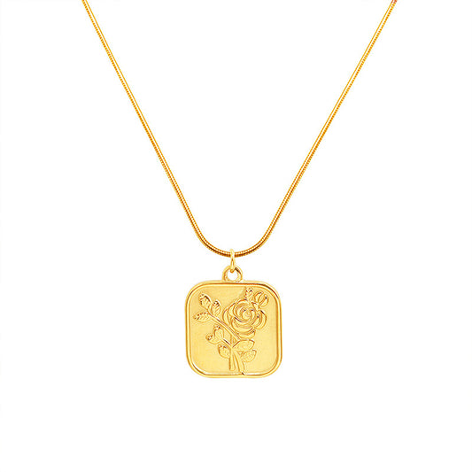 Golden Rose Charm Necklace - Stylish Titanium Steel Plated Choker Jewelry