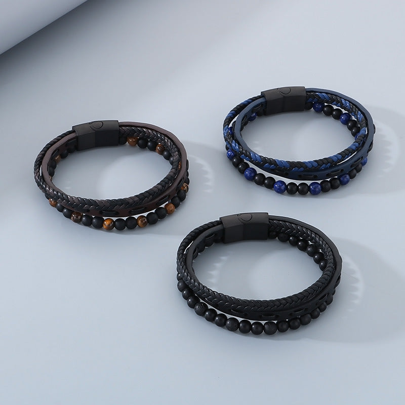 Planderful Men Tiger Eye Beaded Bracelet Magnetic Buckle