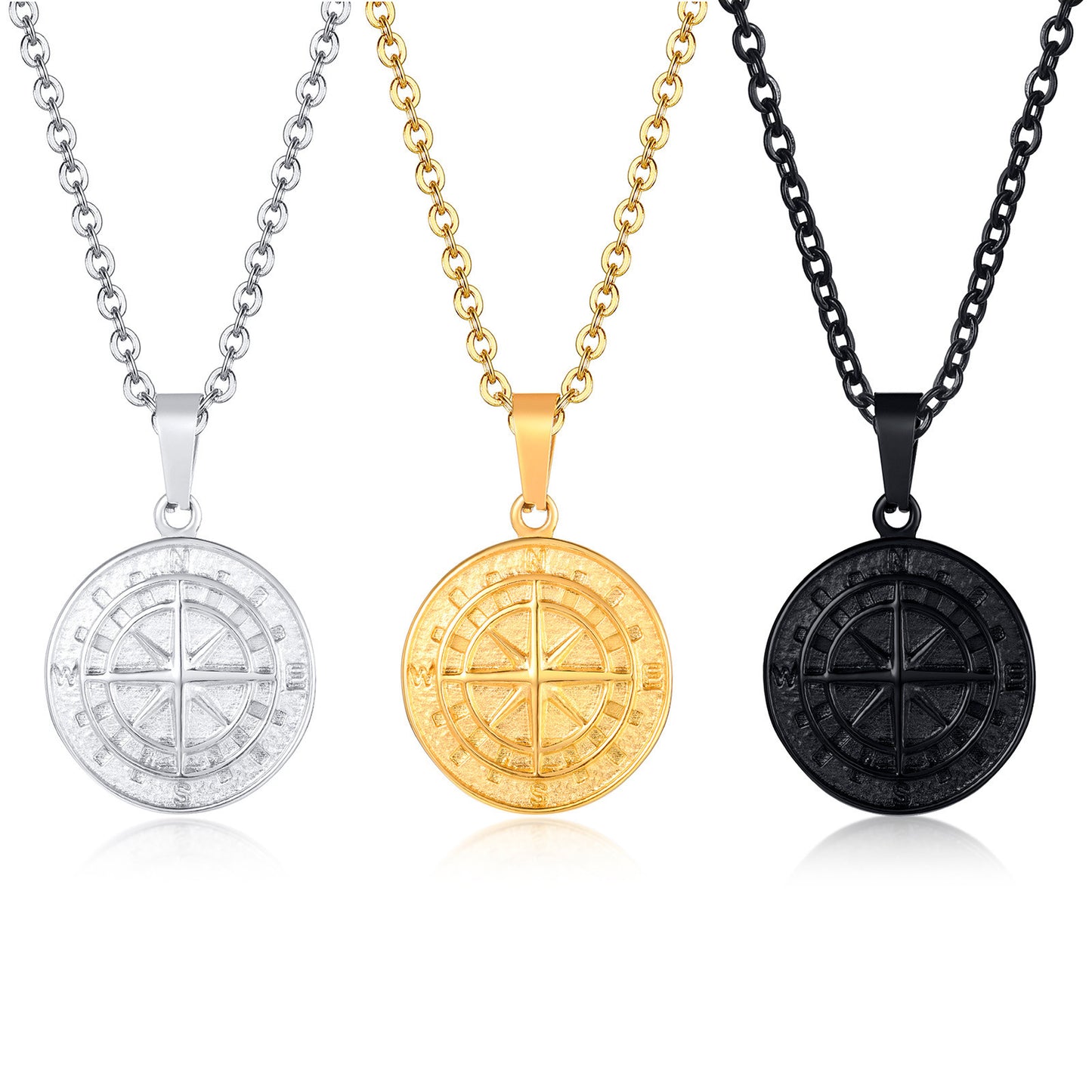 Planderful Stainless Steel Compass Pendant Necklace for Men