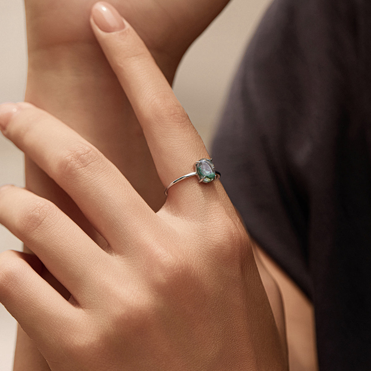 925 Sterling Silver Moss Agate Ring