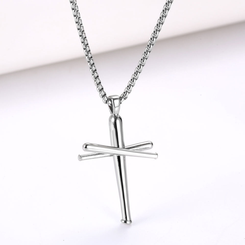Trendy Men's Titanium Steel Cross Pendant Necklace - Hip-Hop Style in Gold and Silver