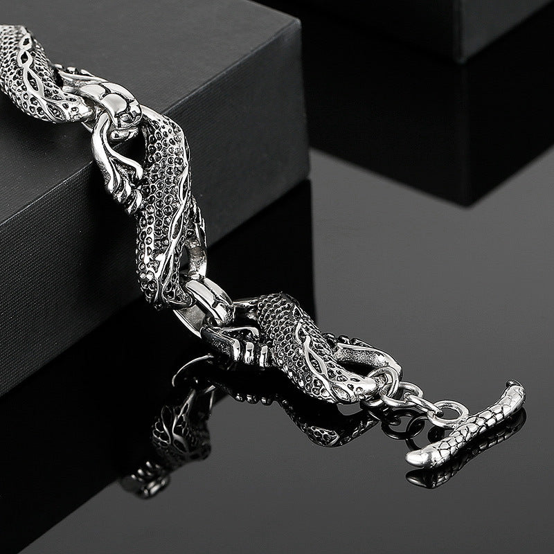 Antique Dragon Head Stainless Steel Men's Bracelet