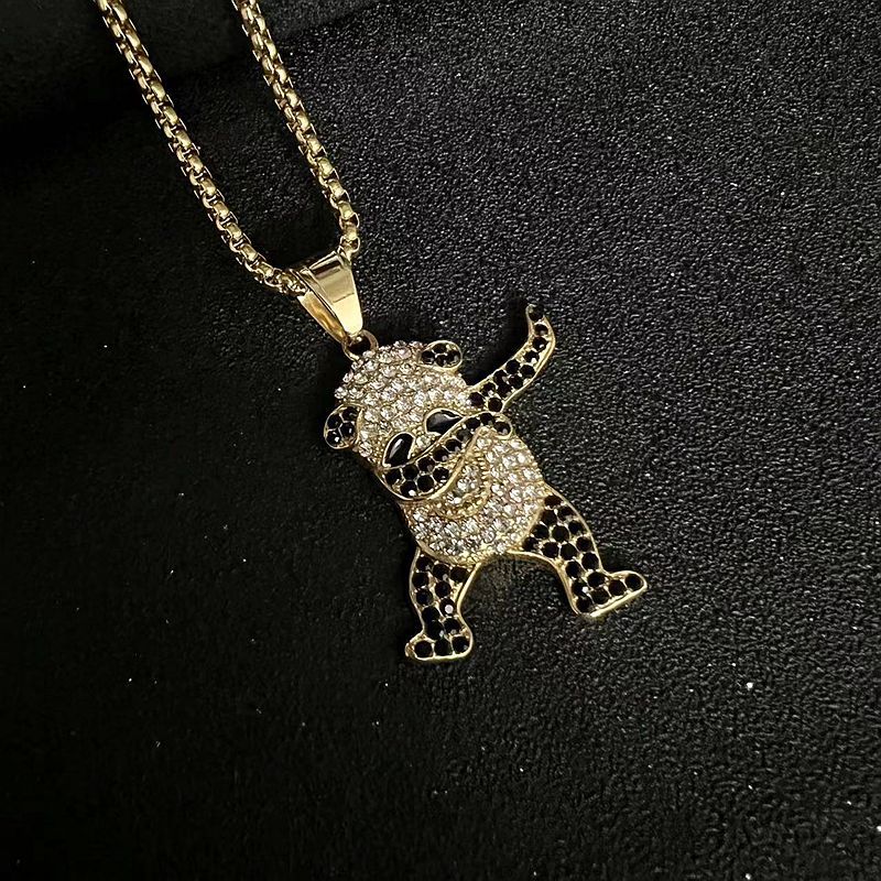Steel Necklace - Statement Panda Pendant Necklace With Rhinestones West Coast Hip Hop Inspired