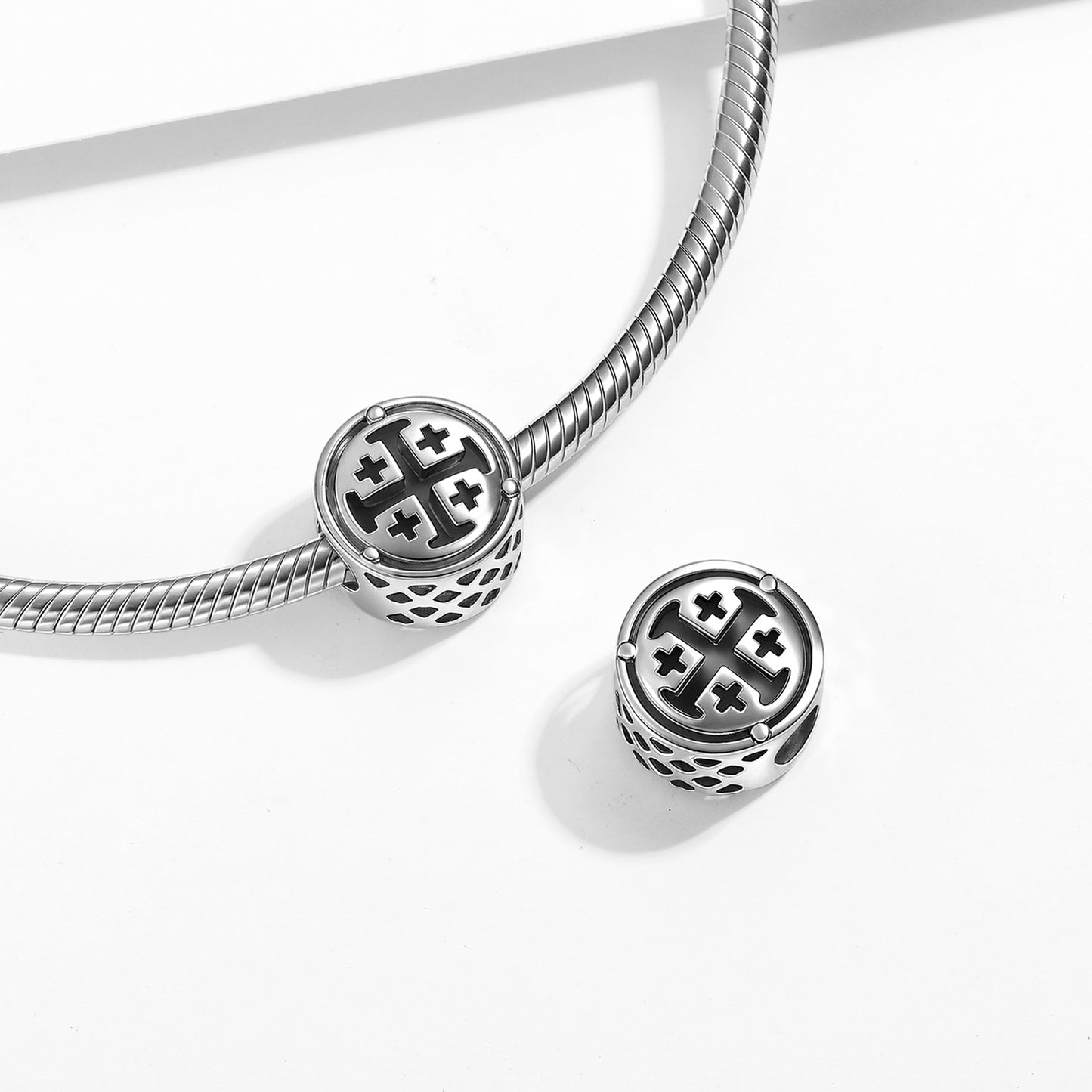 Planderful Jewelry Jerusalem Cross Beading Pendant Bracelet in Sterling Silver S925