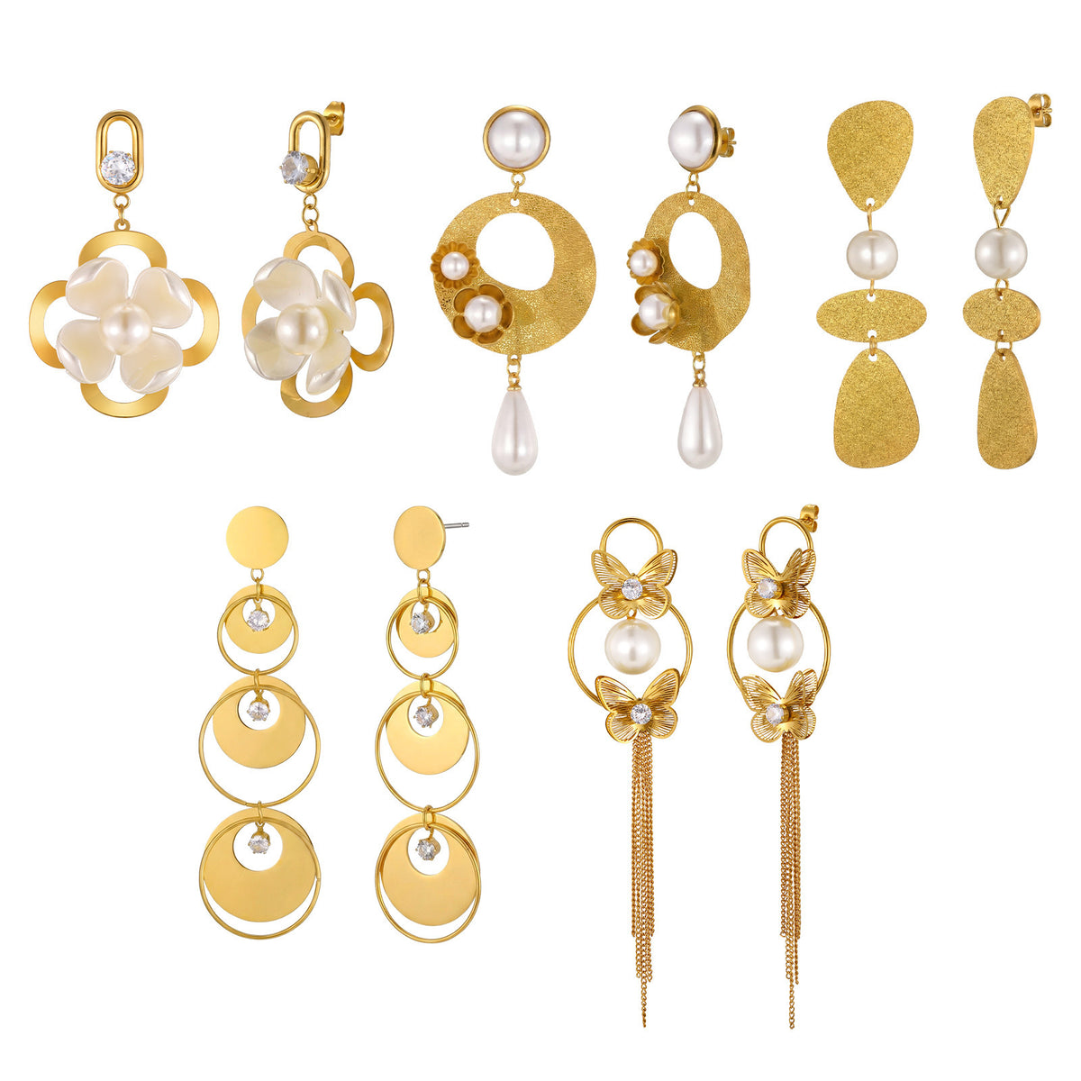 Gold-Tone Butterfly Pearl Chain Tassel Earrings