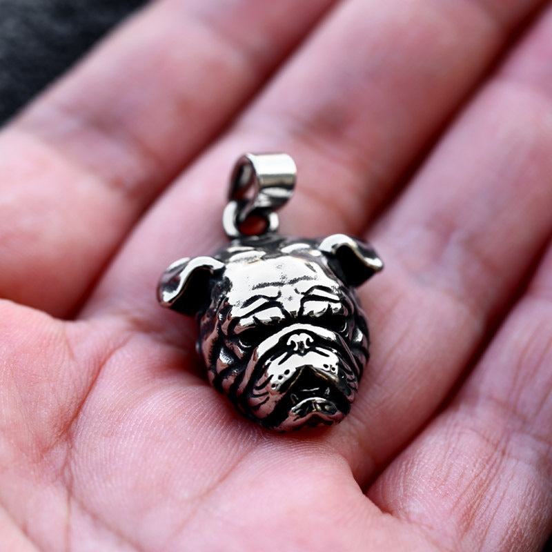 Retro British Bulldog Pendant Necklace in Stainless Steel for Men - Wholesale Titanium Steel Accessories