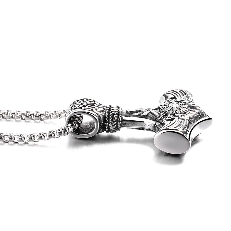 Steel Necklace - Statement Viking Thor's Hammer Pendant For Men Everyday Wear Gift Idea