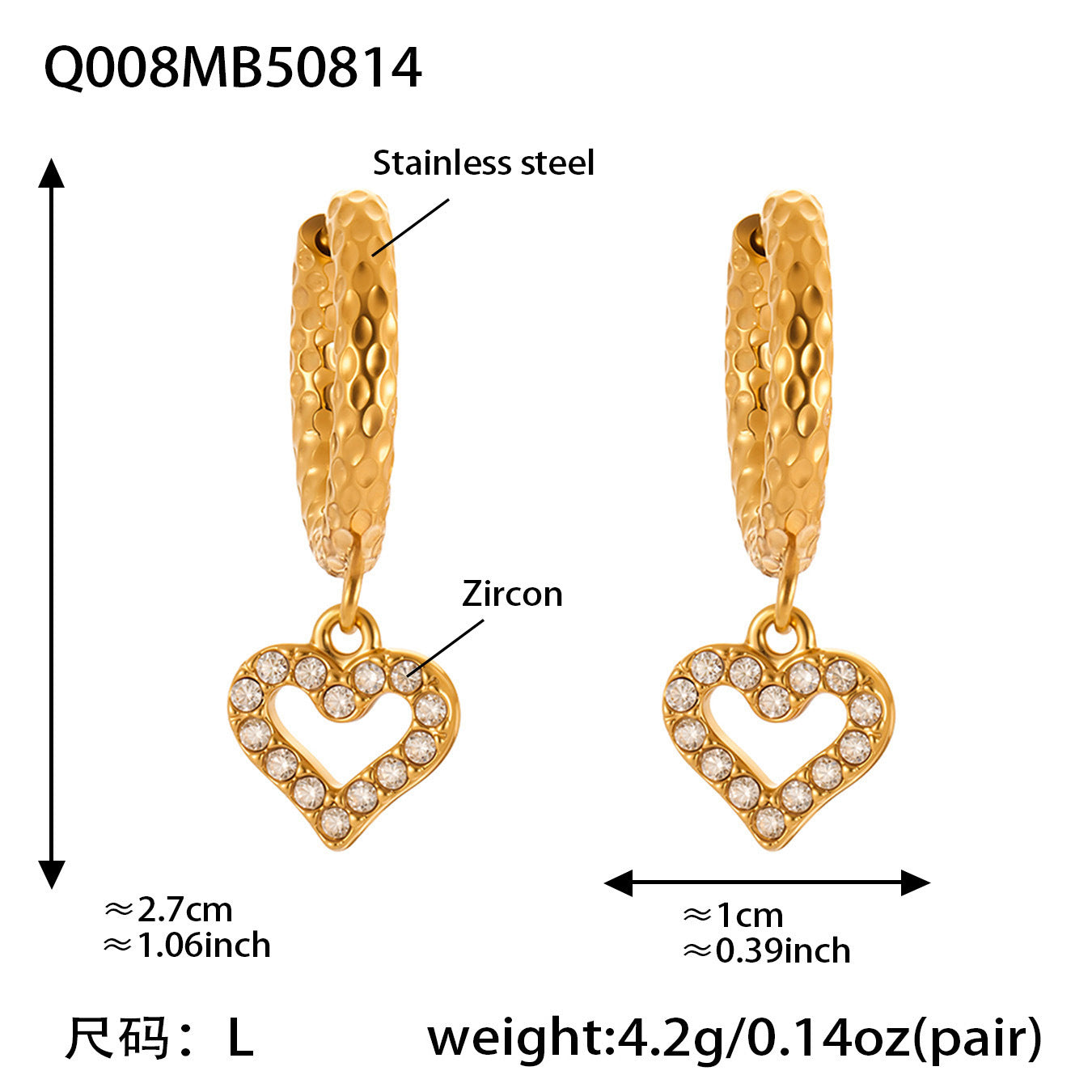 Planderful Peach Heart Hollow Titanium Earrings For Women