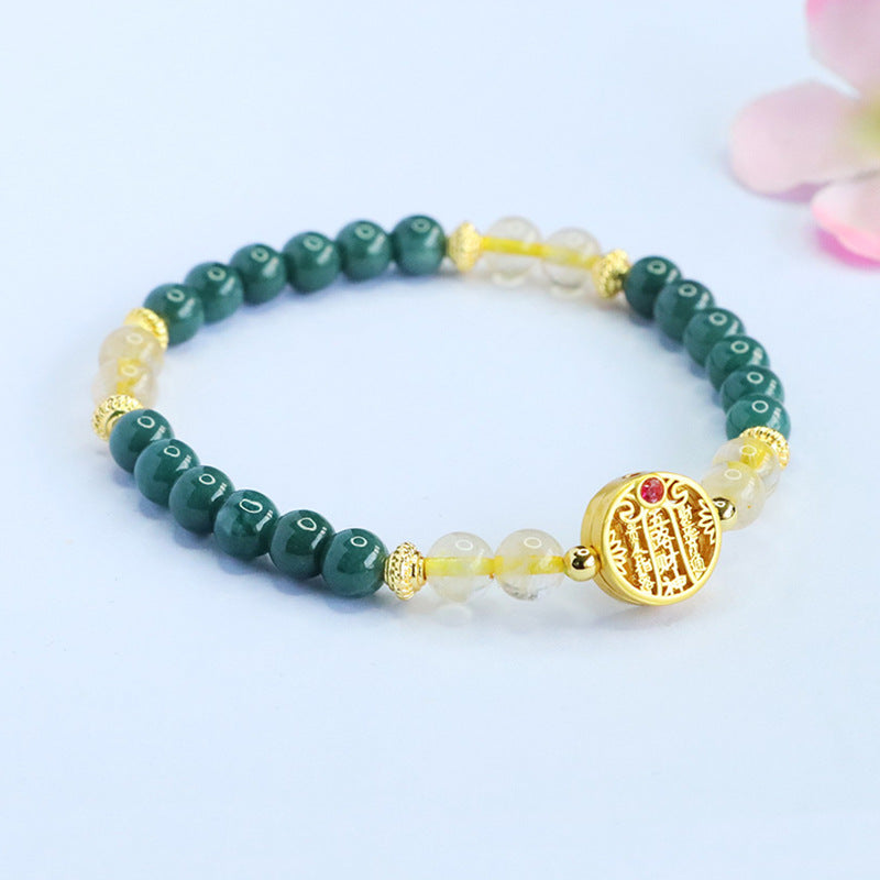 Blue Water Jadeite Golden Rutilated Quartz Beaded Bracelet