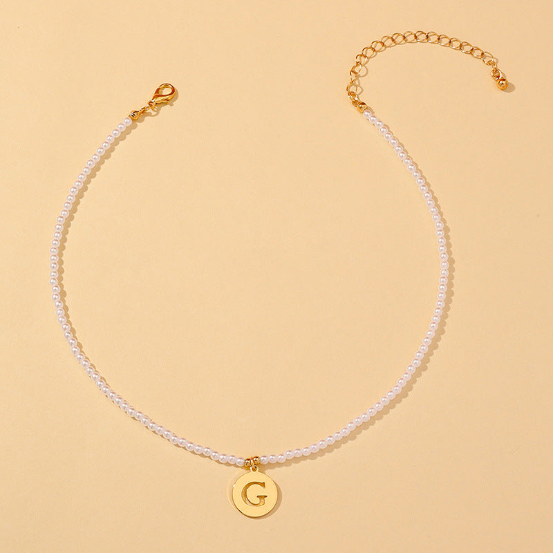 Elegant Hollow English Letter Pendant Necklace with Pearl Accents