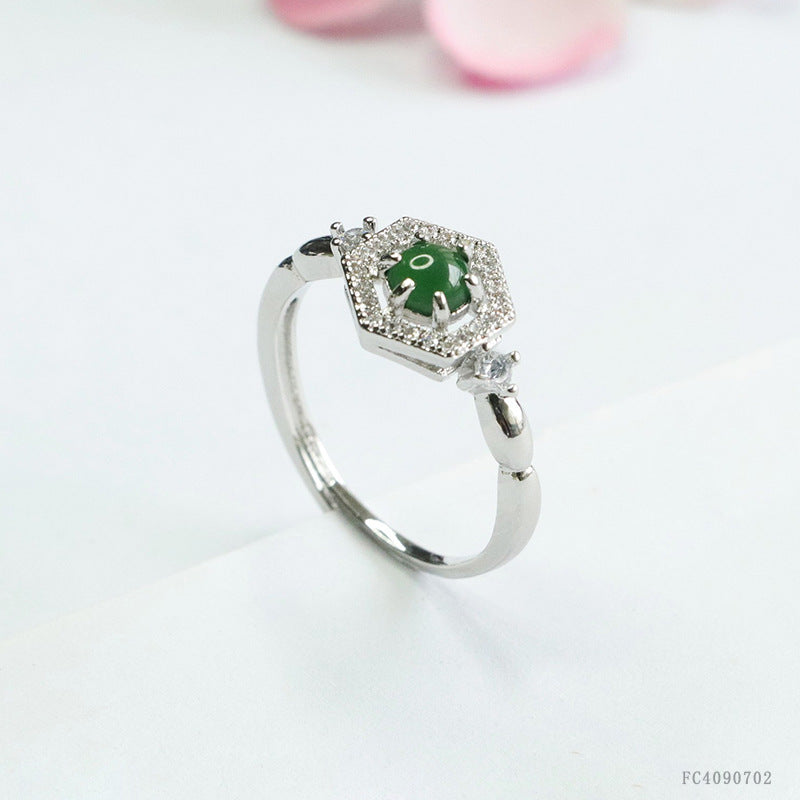 Green Jadeite Diamond-Shape Ring