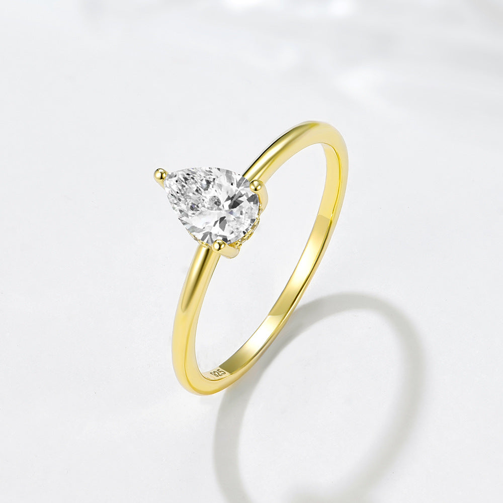 S925 Sterling Silver Water Drop Pear-Shaped Zircon Ring Simulated Diamond Ring, Marriage Proposal