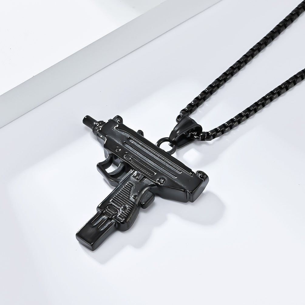 Planderful Uzi Submachine Gun Pendant Necklace Titanium Steel Personalized For Hip Hop Fans Streetwear Jewelry
