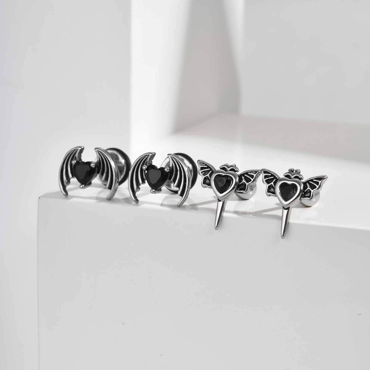 Planderful Heart Wing Stud Earrings Unisex Stainless Steel