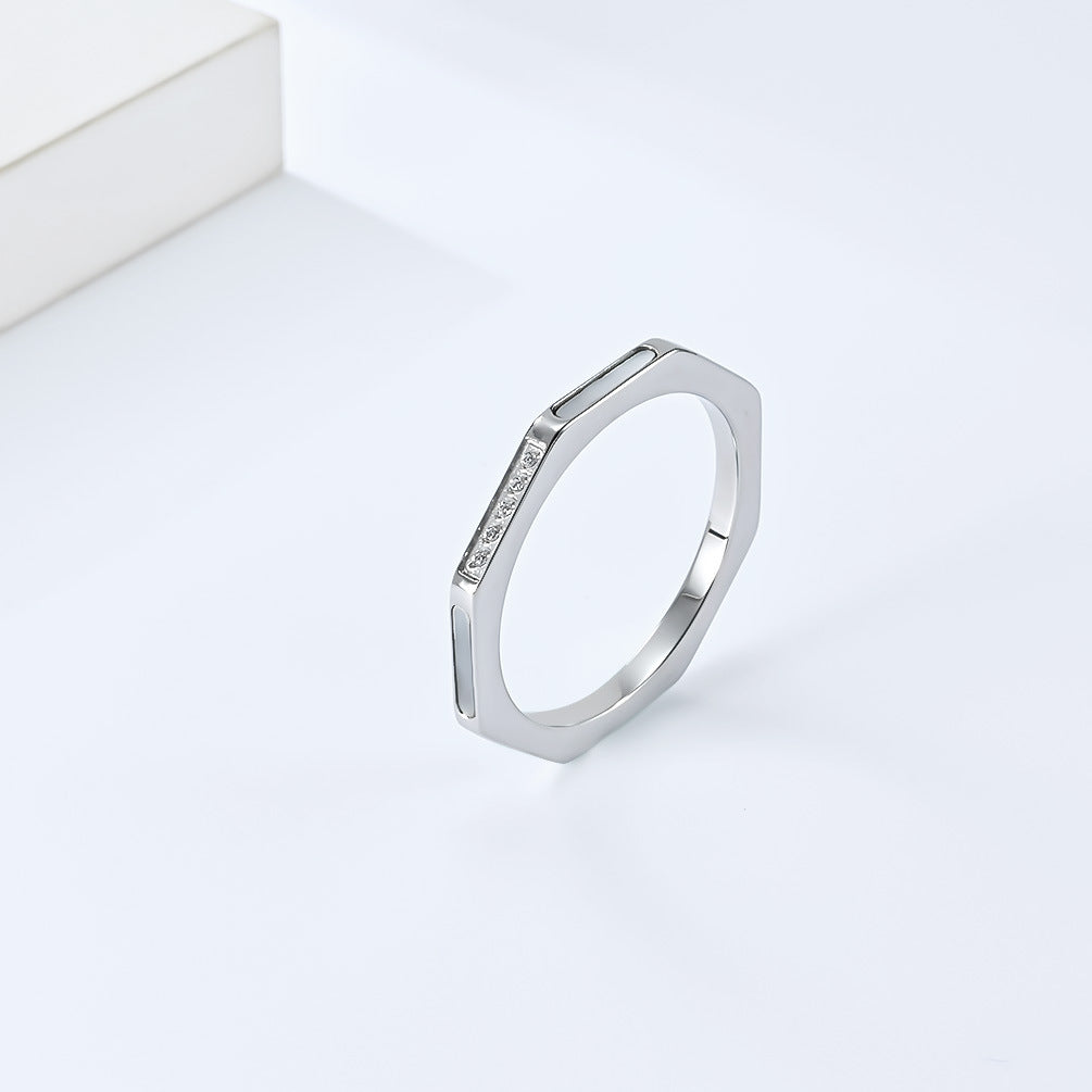 Ins Titanium Steel Zircon-Encrusted White Shell Tail Ring