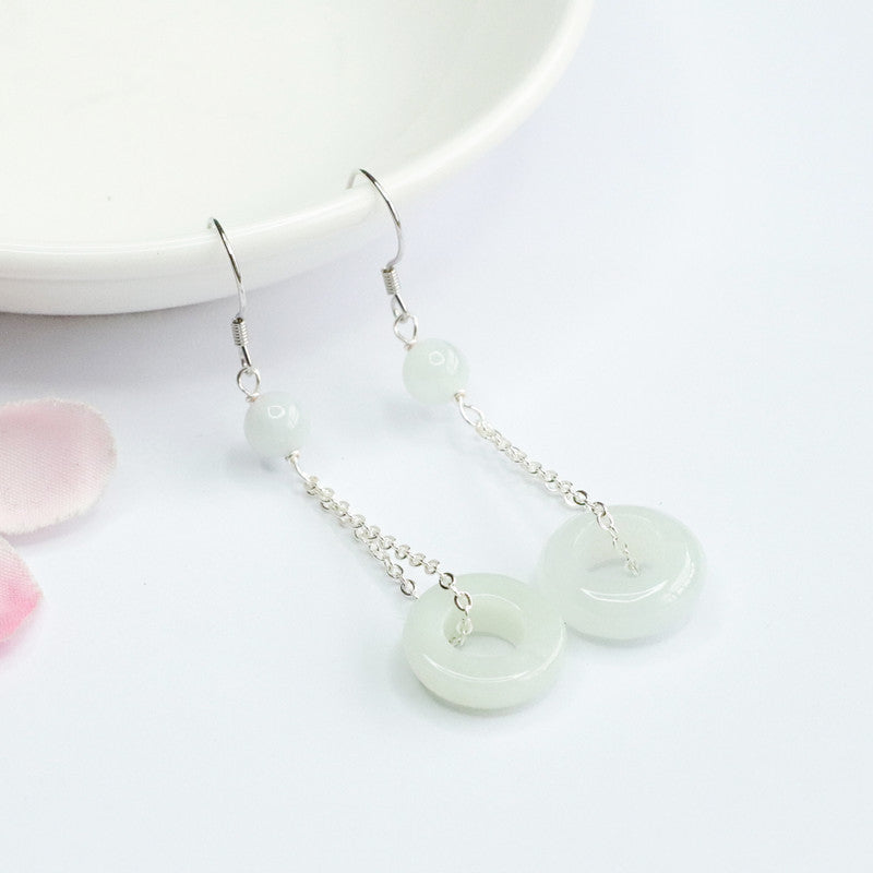 925 Sterling Silver Jadeite Peace Ring Hook Earrings