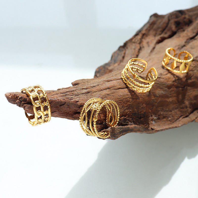 Diverse Gold-Plated Geometric Hip-Hop Ring by Planderful Collection