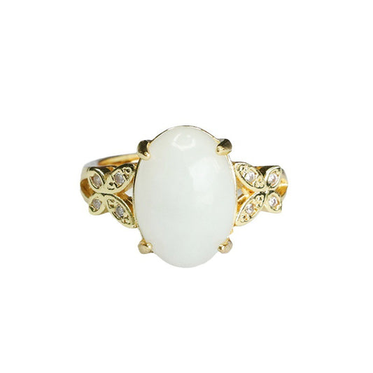 Elegant Butterfly Natural Hotan Jade and Sterling Silver Ring