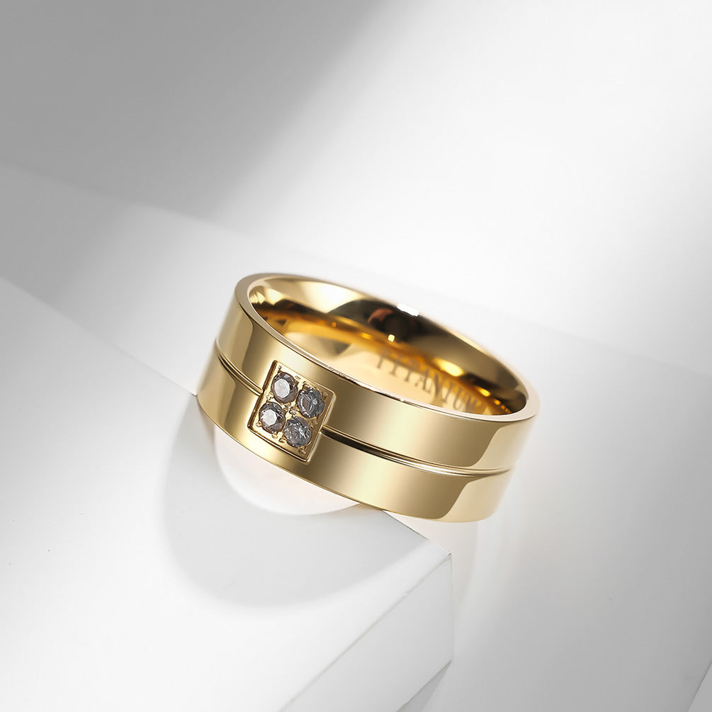 Planderful Zircon Inlaid Titanium Steel Ring Unisex Gift For Couples Wedding Proposal