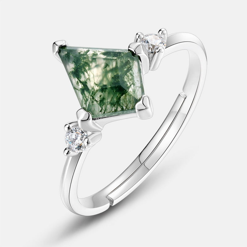 Planderful Everyday Genie – European and American New S925 Sterling Silver Inlaid Green Moss Ring