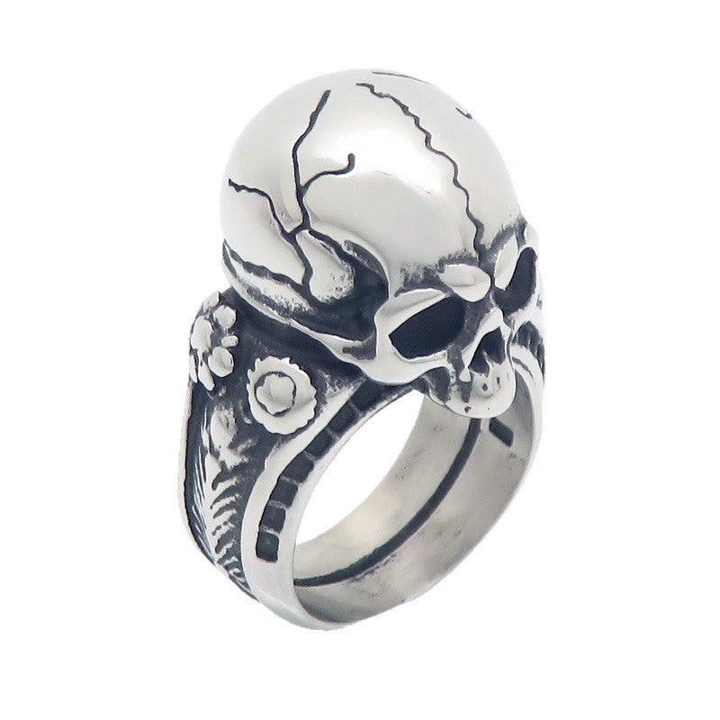 Gothic Ghost Head Ring, Punk Style Retro Dark Crack Skull Stainless Steel Men's
