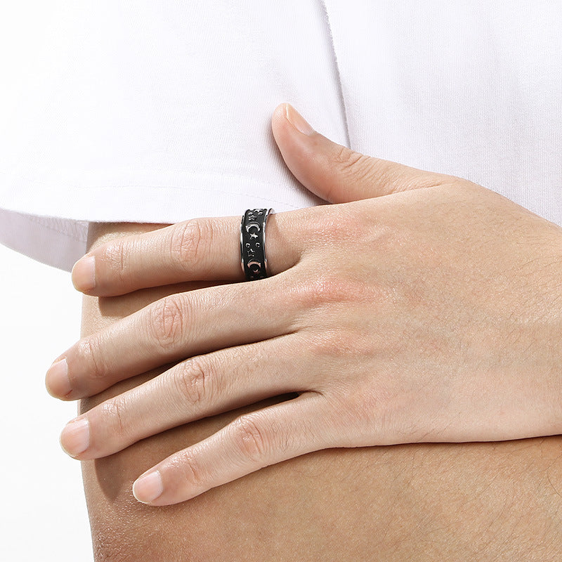 Retro Sun And Moon Tonghui Stainless Steel Ring, Punk Cross Star Moon Stainless