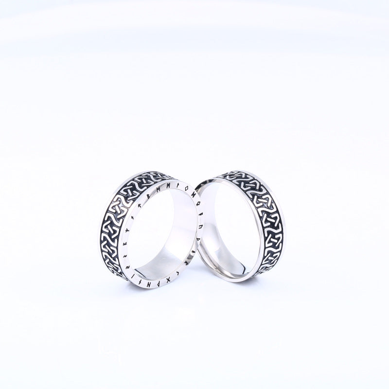 Trendy Unisex Viking Letter Titanium Steel Ring - Japanese and Korean Fashion Jewelry