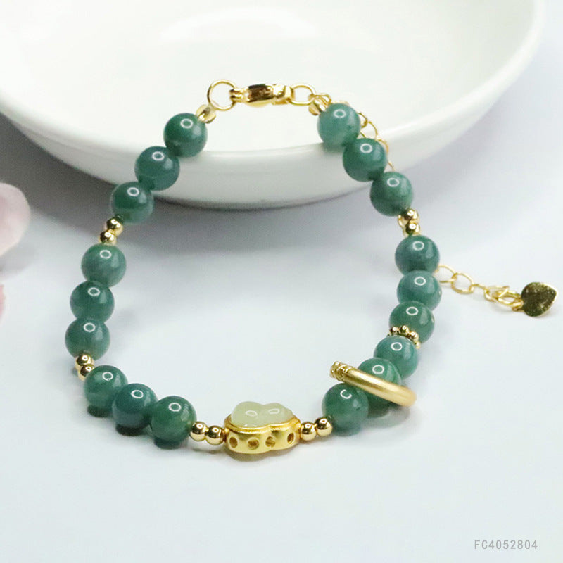 Blue Water Jadeite Gourd & Round Bead Bracelet