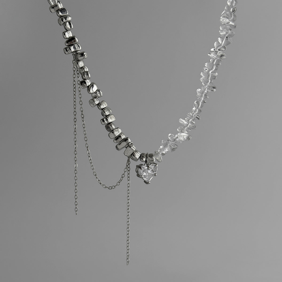 Heart-Shaped Zircon Pendant Pearl Necklace Crystal Beaded Fringed Collarbone Chain
