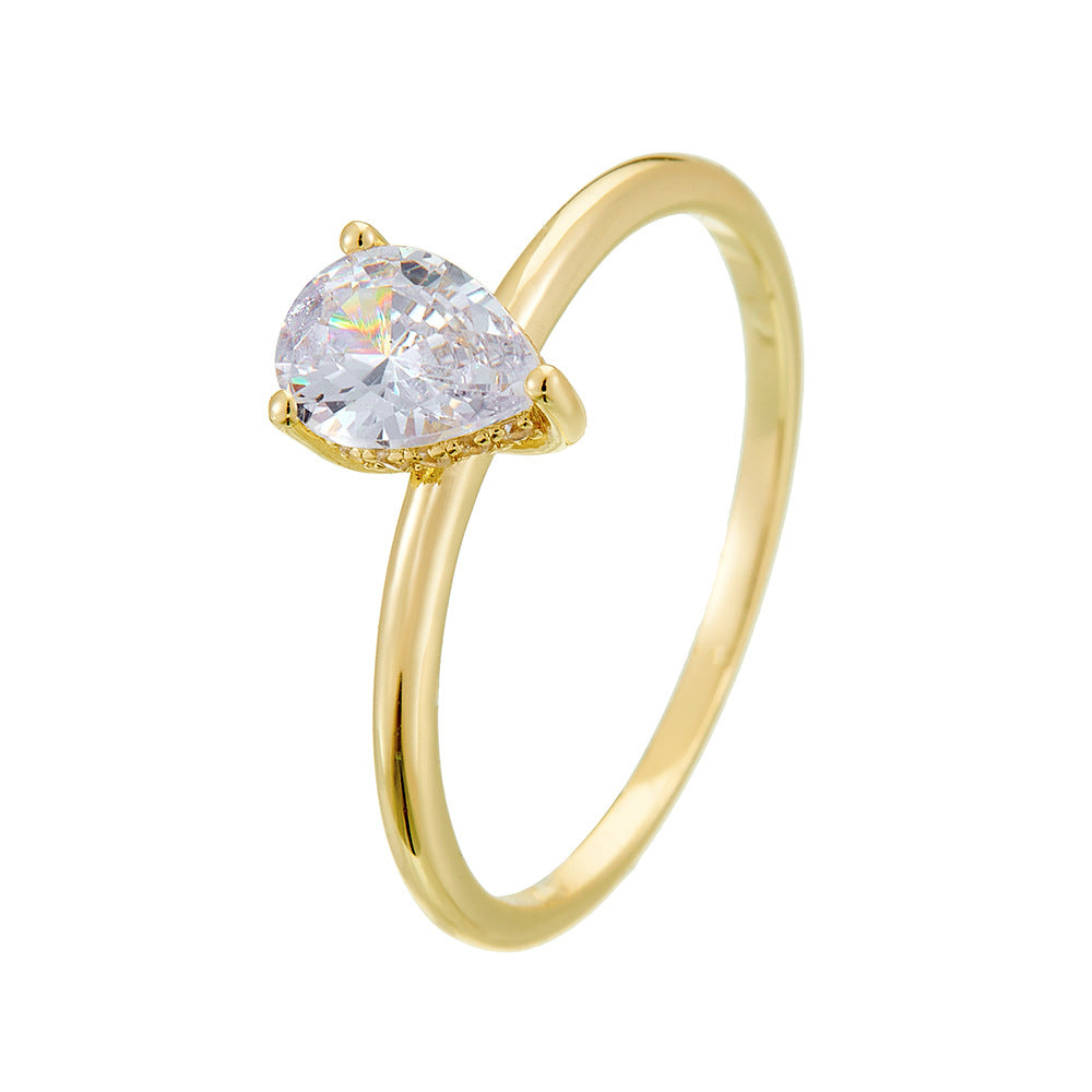 Classic Simulated Diamond Ring Engagement Ring S925 Sterling Silver Water Drop Zircon Ring