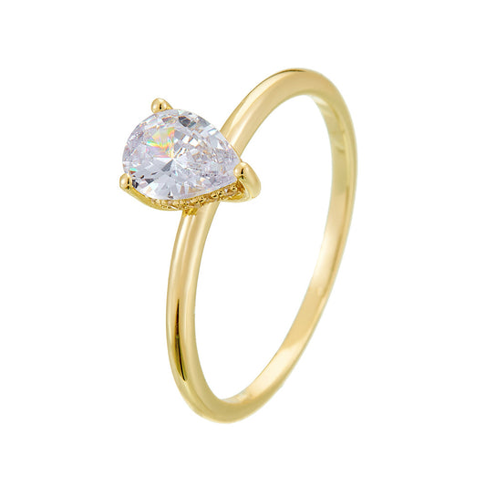 Classic Simulated Diamond Ring Engagement Ring S925 Sterling Silver Water Drop Zircon Ring