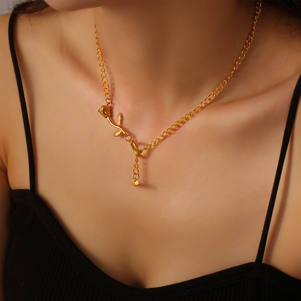 Sweet Rose Love Pendant Necklace - Elegant Korean Design