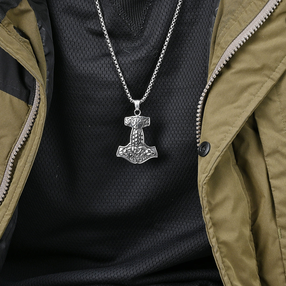 Planderful Viking Thors Hammer Necklace Titanium Steel Ram Head Pendant Daily Wear For Norse Mythology Fans