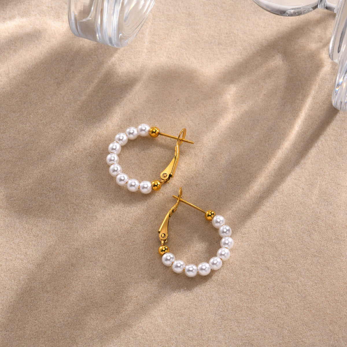 Pearl Beaded Hoop Earrings — Multiple Sizes