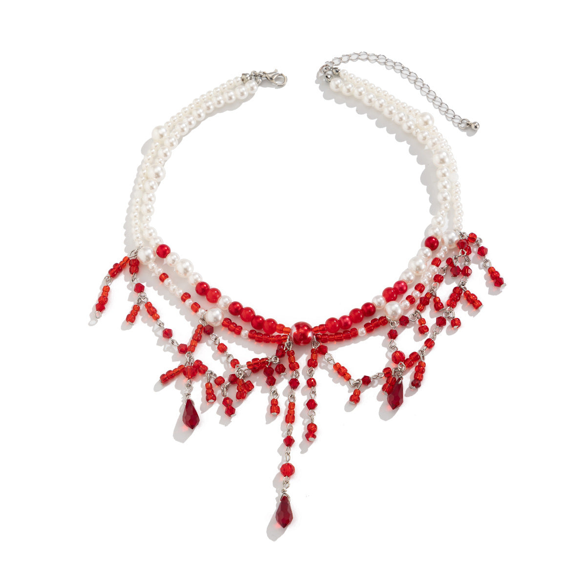 Gothic bat blood-stained fringed clavicle multi-layer necklace, European and American cross-border niche beaded blood handmade necklace women