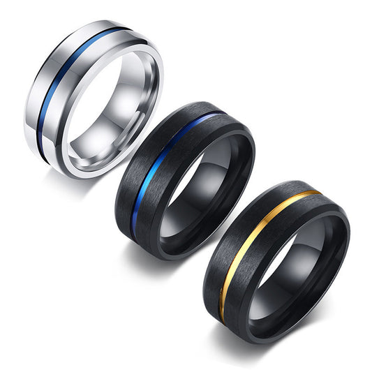 Men Rings Trend Titanium Steel Blue Joint Grooves Ring