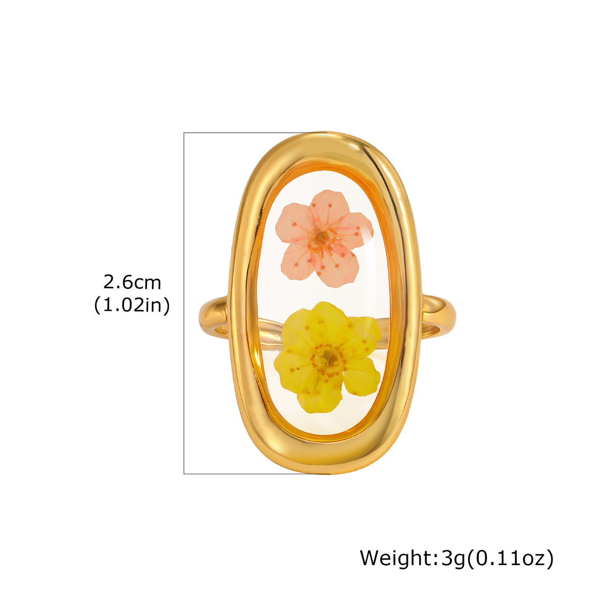 Stainless Steel Handmade Dried Flower Ring Women's Design Sense Round Heart-Shaped Glue