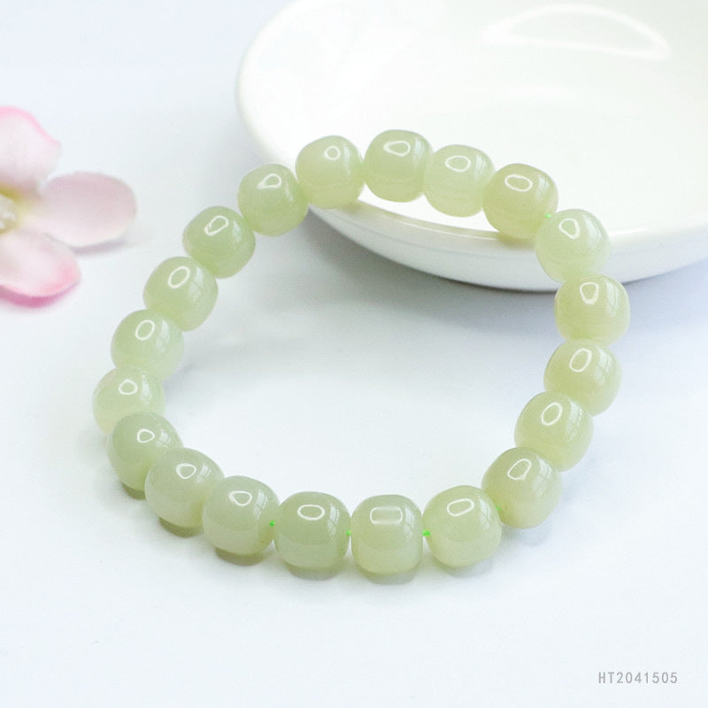 Hetian Jade Qingshui Barrel Bead Bracelet